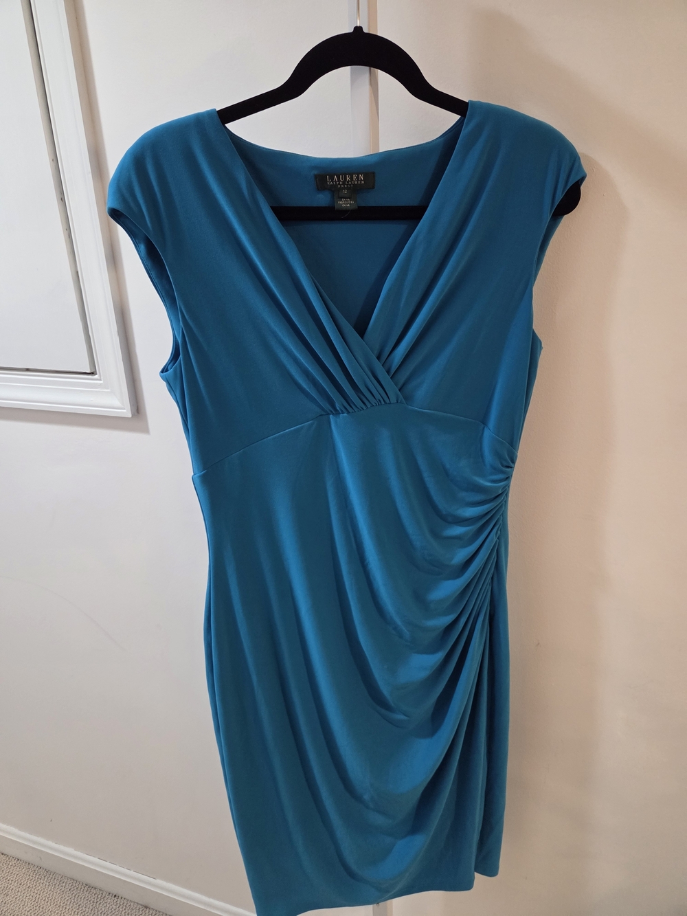 Lauren Ralph Lauren Teal V-Neck Cap-Sleeve Midi Dress
